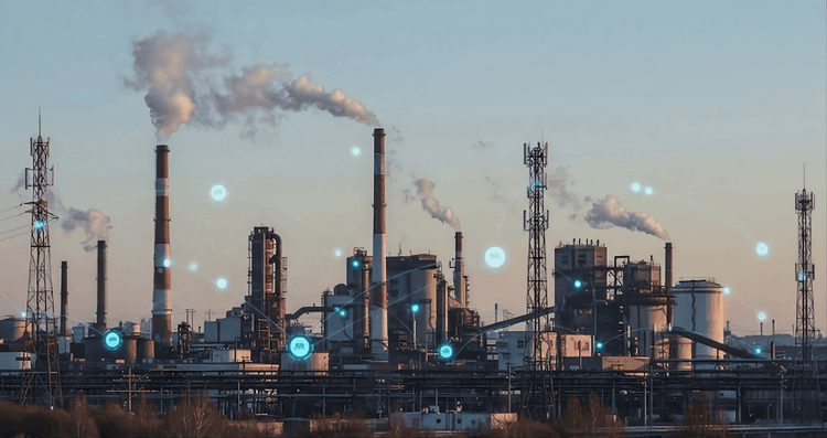 Digital twin technology visualizing real-time industrial operations, analytics, and system interactions.